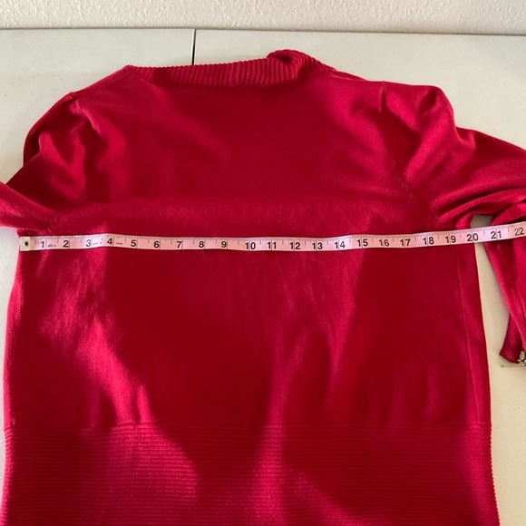 Carmen Marc Valvo Open Cardigan Sweater Wine Red Zipper 3/4 Sleeves Wome… - Picture 8 of 11